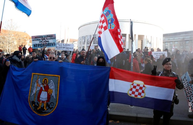 Протест у Загребу против епидемиолошких мера хрватске владе и ковид-пасоша, 20. новембра 2021.